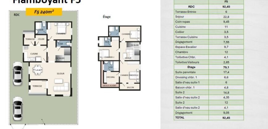 FLAMBOYANT: DUPLEX F3/F4/F5 SUR 240 M² EN VENTE A KOUBA